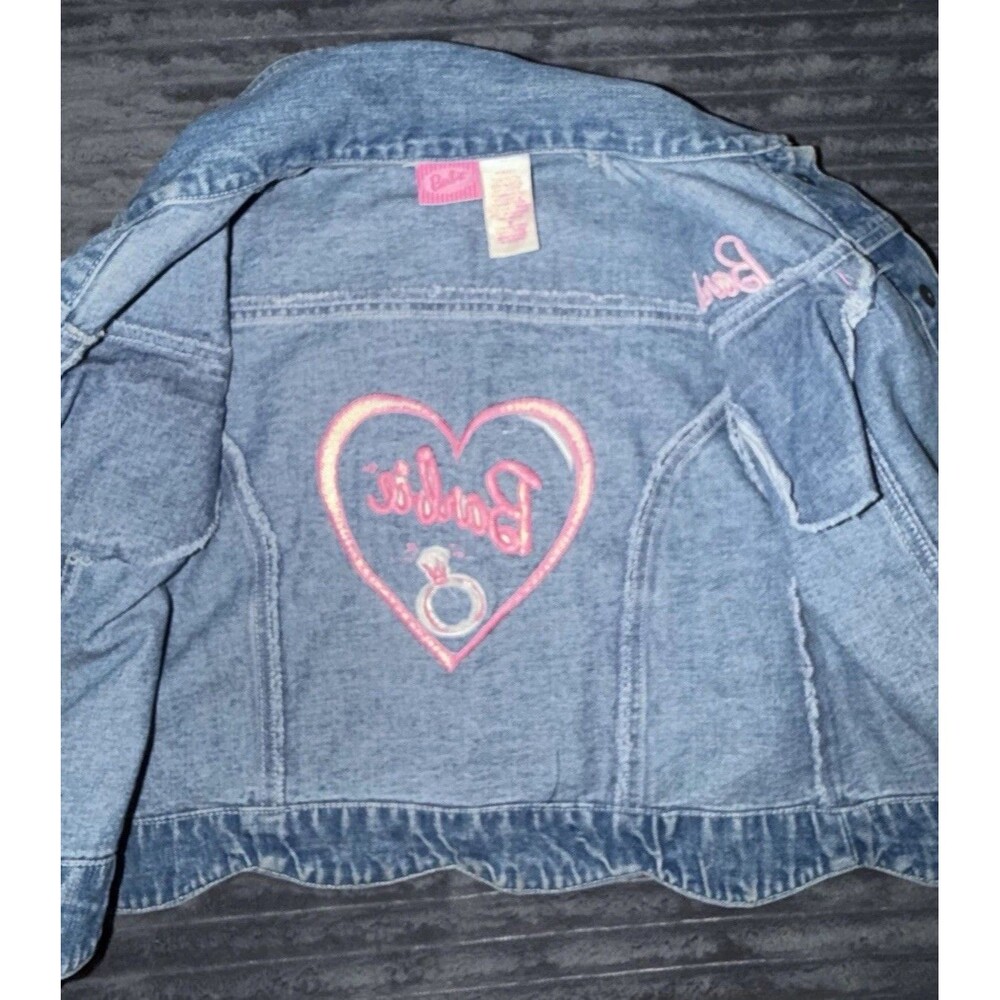 VINTAGE RARE BARBIE 90s Kids Girls Sz 6 denim embroidered Bling Jacket - Picture 6 of 10
